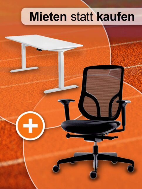 Büromöbel mieten statt kaufen, Start-Set, Bürostuhl SIMPLE NET und Hubtisch @movex3