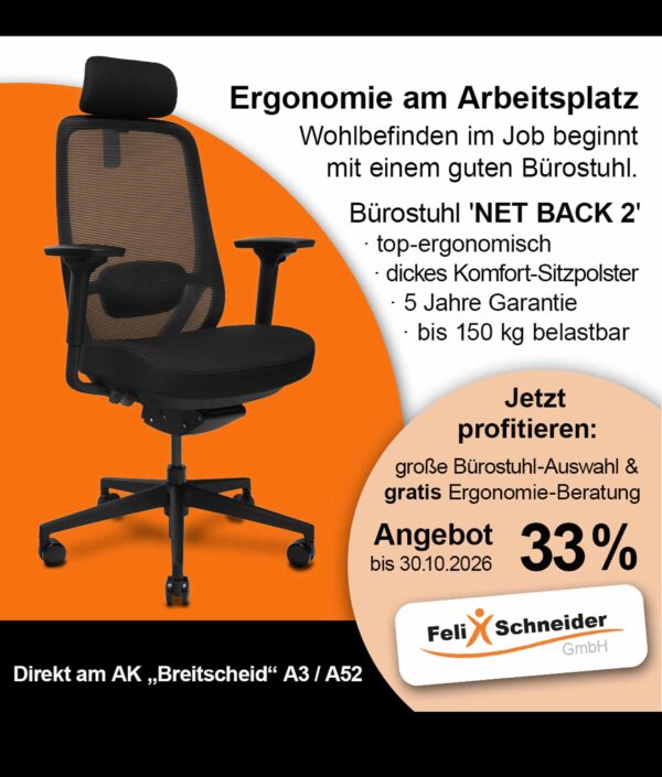 Bürostuhl „NET BACK 2“ · ergonomischer Schreibtischstuhl mit hoher Netz-Rückenlehne, Kopfstütze und Komfort-Sitzfläche